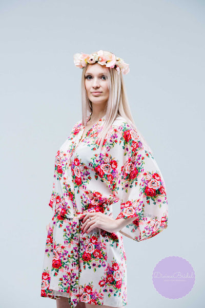 Floral Cotton Robes, Robes for Bridesmaids, Getting Ready Robes, Wedding Robes, Set of Bridesmaid Robes, Bridesmaids Gifts, Kimono