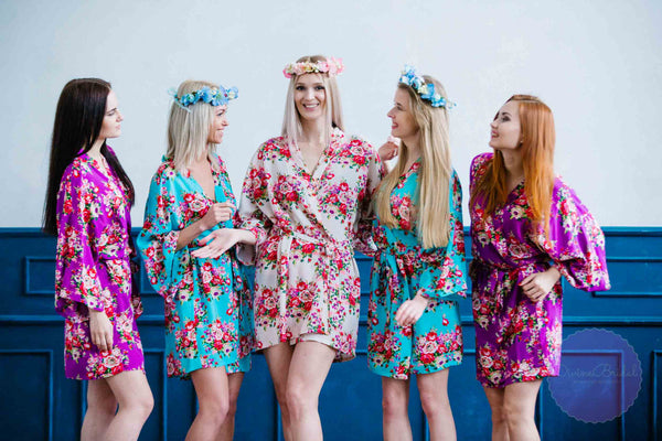 Floral Cotton Robes, Robes for Bridesmaids, Getting Ready Robes, Wedding Robes, Set of Bridesmaid Robes, Bridesmaids Gifts, Kimono